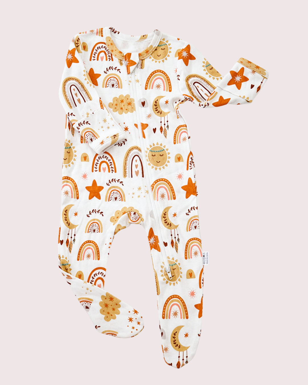 Cotton Teddy Bear Rainbow Giraffe Print Clever Zip Sleepsuit