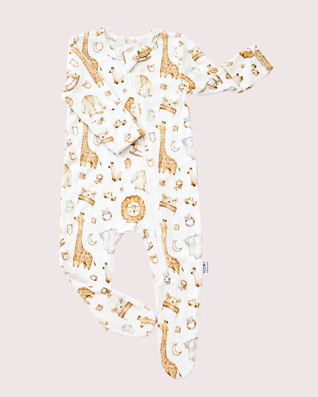 Cotton Teddy Bear Rainbow Giraffe Print Clever Zip Sleepsuit