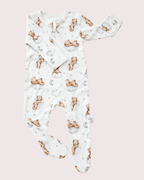 Cotton Teddy Bear Rainbow Giraffe Print Clever Zip Sleepsuit