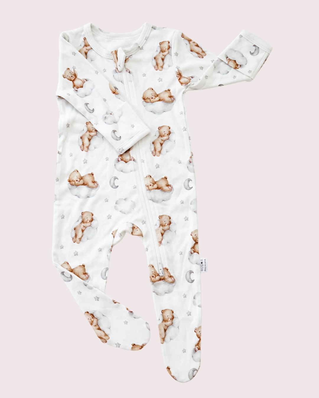 Cotton Teddy Bear Rainbow Giraffe Print Clever Zip Sleepsuit