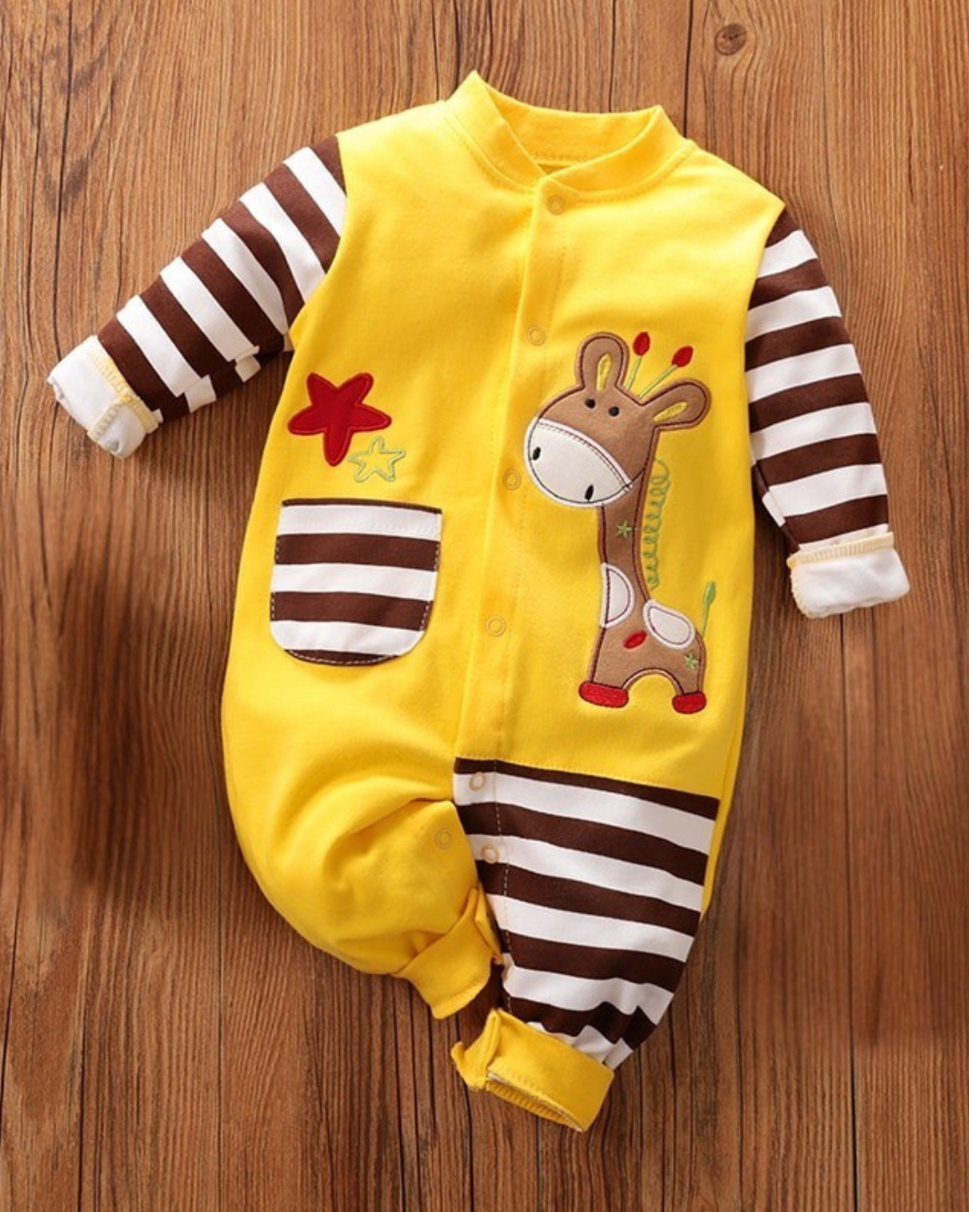 Yellow Giraffe Striped Baby Bodysuit Outfit